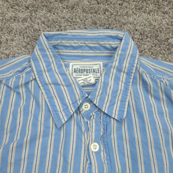 Aeropostale Striped Shirt Mens Small Blue Long Sleeve Button Down - Picture 2 of 6